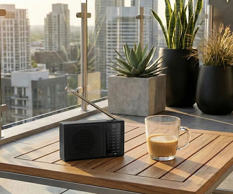 MANTA MARDI120 COSTA radijski sprejemnik, FM / AM Radio, RETRO izgled, kompaktne dimenzije, električno ali baterijsko napajanje, 3.5mm minijack, USB Type-C, črn (Matte Black)