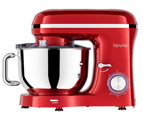MANTA LOVIO LVSTM01 ChefAssistant kuhinjski robot / mešalnik, 1900W moč, 6.2L posoda, 6 hitrosti, Pulse funkcija, stepanje / mešanje / gnetenje, nerjaveče jeklo, +dodatki, rdeč (Velvet Red)