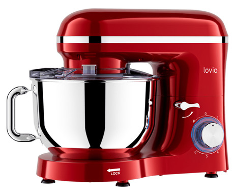 MANTA LOVIO LVSTM01 ChefAssistant kuhinjski robot / mešalnik, 1900W moč, 6.2L posoda, 6 hitrosti, Pulse funkcija, stepanje / mešanje / gnetenje, nerjaveče jeklo, +dodatki, rdeč (Velvet Red)