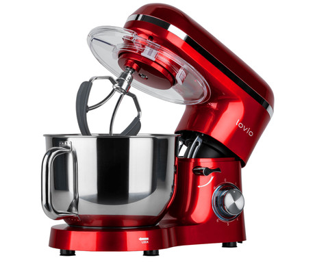 MANTA LOVIO LVSTM01 ChefAssistant kuhinjski robot / mešalnik, 1900W moč, 6.2L posoda, 6 hitrosti, Pulse funkcija, stepanje / mešanje / gnetenje, nerjaveče jeklo, +dodatki, rdeč (Velvet Red)