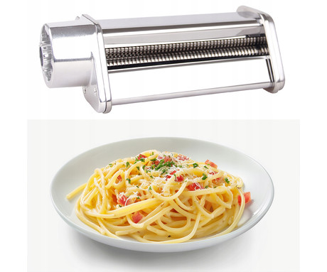 MANTA LOVIO Pasta Set nastavki za izdelavo testenin, kompatibilni z LVSTM02P ChefAssistant Plus, 3 različni nastavki, valjar / nastavek za rezance / nastavek za špagete, nerjaveče jeklo, srebrni