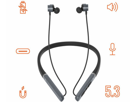 MANTA MNH02 OLYMPIC II brezžične ušesne slušalke, Bluetooth 5.3, ENC, Game Mode, polnilna baterija, do 30 ur, 4x mikrofon, USB Type-C, črno-sive (Titan Steel)