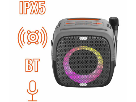 MANTA SPK340 ARES prenosni Boombox zvočnik, Bluetooth, 100W, TWS, polnilna baterija, RGB LED osvetlitev, IPX5 vodoodpornost, USB / AUX / microSD / MIC, +mikrofon, črn (Phantom Black)
