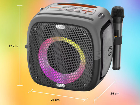 MANTA SPK340 ARES prenosni Boombox zvočnik, Bluetooth, 100W, TWS, polnilna baterija, RGB LED osvetlitev, IPX5 vodoodpornost, USB / AUX / microSD / MIC, +mikrofon, črn (Phantom Black)