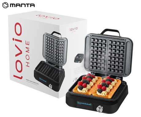 MANTA LOVIO LVWF002BK PerfectCrisp aparat / naprava za vaflje, 1500W, električni, nastavitev zapečenosti, marmorni premaz proti prijemanju, LCD zaslon, zvočna obvestila, 1m kabel, črn (Premium Black)