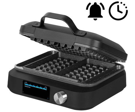 MANTA LOVIO LVWF002BK PerfectCrisp aparat / naprava za vaflje, 1500W, električni, nastavitev zapečenosti, marmorni premaz proti prijemanju, LCD zaslon, zvočna obvestila, 1m kabel, črn (Premium Black)