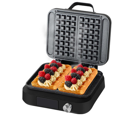 MANTA LOVIO LVWF002BK PerfectCrisp aparat / naprava za vaflje, 1500W, električni, nastavitev zapečenosti, marmorni premaz proti prijemanju, LCD zaslon, zvočna obvestila, 1m kabel, črn (Premium Black)