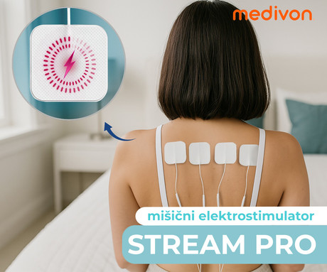 MEDIVON STREAM PRO EMS mišični elektrostimulator, profesionalni / medicinski, regeneracija / terapija, polnilna baterija, 50 programov, nastavljiva frekvenca / intenzivnost,  MultiZone Relief, LCD