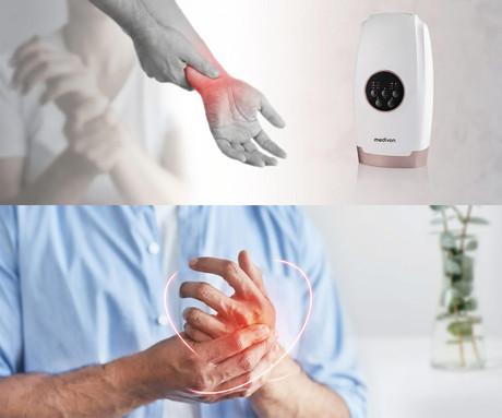 MEDIVON HAND masažna naprava za roke, profesionalna, PNEUMATIC / AIRBAG masaža, sproščanje / raztezanje / terapija, polnilna baterija, 6 načinov, 6 intenzivnosti, AcuPressure, funkcija gretja, timer