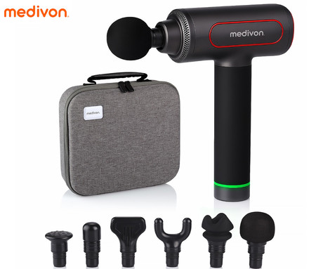 MEDIVON GUN PRO X2 masažna pištola / naprava, profesionalna, 25W, 6 načinov, 6 nastavkov, 2000mAh polnilna baterija, LCD zaslon, sproščanje / raztezanje / regeneracija / terapija, USB Type-C, +torbica