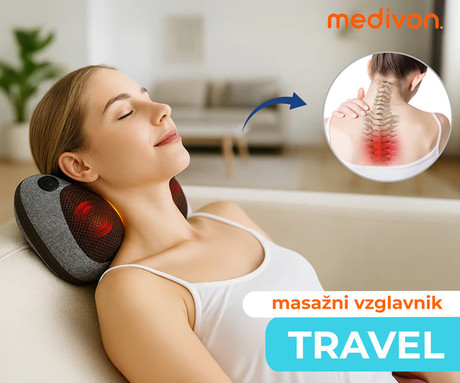 MEDIVON TRAVEL 3 masažna blazina, univerzalna / prenosna, SHIATSU ELITE 360 masaža, sproščanje / raztezanje / regeneracija, 2000mAh polnilna baterija, 8 masažnih glav, funkcija gretja, pas, USB Type-C