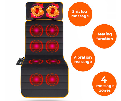 MEDIVON NOVA masažna podloga, profesionalna, SHIATSU / VIBRACIJSKA masaža, sproščanje / raztezanje / regeneracija, večconska globoka masaža, 12 masažnih glav, funkcija gretja, daljinski upravljalnik