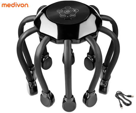 MEDIVON OCTOPUS masažna naprava za glavo / lasišče, profesionalna / ergonomska, 3D 360° VIBRACIJSKA masaža, sproščanje / terapija, polnilna baterija, 14 masažnih točk, 5 načinov, časovnik, USB Type-C