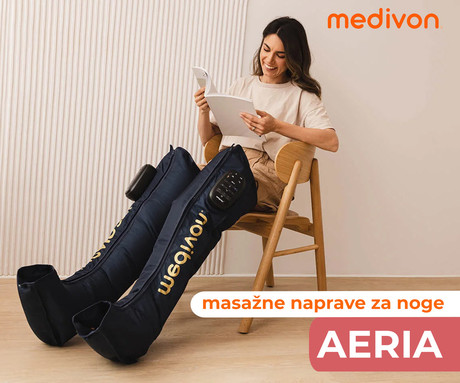 MEDIVON AERIA kompresijska masažna naprava za noge, limfna / profesionalna, sproščanje / raztezanje / regeneracija, polnilna baterija, 6 načinov, 4 intenzivnosti, zračne komore, indikatorji, timer