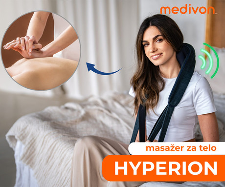 MEDIVON HYPERION masažna naprava za telo, profesionalna, SHIATSU masaža, nadzor pritiska, 2 načina, sproščanje / raztezanje / regeneracija, polnilna baterija, funkcija gretja, gumbi, ročaji, USB-C
