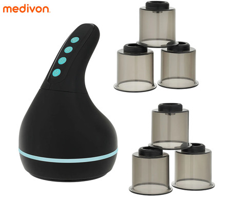 MEDIVON ECLIPSE vakuumska masažna naprava za telo, profesionalna, Cupping tehnologija, 9 intenzivnosti, 6 skodelic, polnilna baterija, funkcija gretja, proti celulitu / sproščanje / terapija, USB-C