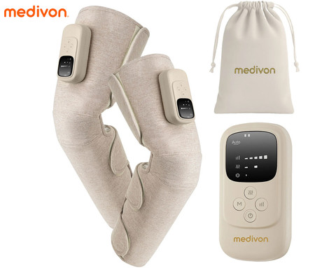 MEDIVON SOLE DUO kompresijska masažna naprava za noge, limfna / profesionalna, sproščanje / raztezanje / regeneracija, polnilna baterija, 5 načinov, 5 intenzivnosti, funkcija gretja, LED zaslon, timer