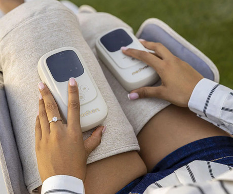 MEDIVON SOLE DUO kompresijska masažna naprava za noge, limfna / profesionalna, sproščanje / raztezanje / regeneracija, polnilna baterija, 5 načinov, 5 intenzivnosti, funkcija gretja, LED zaslon, timer