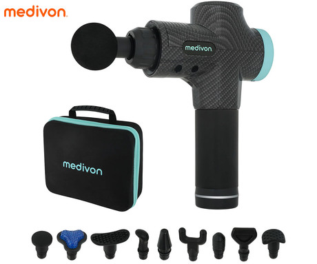 MEDIVON GUN ACTIVE X masažna pištola / naprava, univerzalna, 30W, 30 hitrosti, 10 nastavkov, 1500mAh polnilna baterija, LCD zaslon, sproščanje / raztezanje / regeneracija, USB Type-C, +torbica