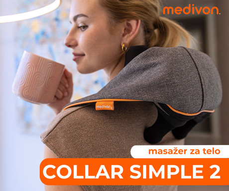 MEDIVON COLLAR SIMPLE 2 masažna naprava za telo, profesionalna, 3D SHIATSU masaža, 3 načini, sproščanje / raztezanje / regeneracija, polnilna baterija, funkcija gretja, časovnik, gumbi, ročaji, USB-C