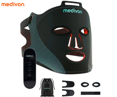 MEDIVON LUMI maska za LED svetlobno terapijo, profesionalna / medicinska, regeneracija / Red Light Therapy, polnilna baterija, 488 LED diod, 6 načinov, 3 intenzivnosti, daljinec, timer, elastični trak