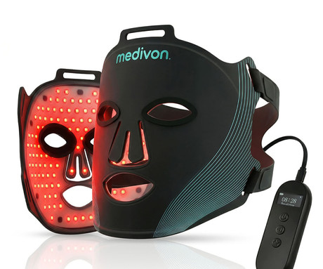 MEDIVON LUMI maska za LED svetlobno terapijo, profesionalna / medicinska, regeneracija / Red Light Therapy, polnilna baterija, 488 LED diod, 6 načinov, 3 intenzivnosti, daljinec, timer, elastični trak