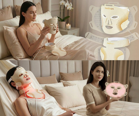 MEDIVON LUMI MAX 3V1 maska za LED svetlobno terapijo, profesionalna / medicinska, regeneracija / Red Light Therapy, polnilna baterija, 744 LED diod, 6 načinov, 3 intenzivnosti, daljinec, timer, Velcro