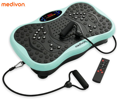 MEDIVON OXYA fitnes vibracijska plošča / naprava, profesionalna, 200W, 5 načinov, 120 stopenj intenzivnosti, vadbene vrvi, nezdrsna površina, LED zaslon, vadba / masaža / raztezanje, daljinec, timer