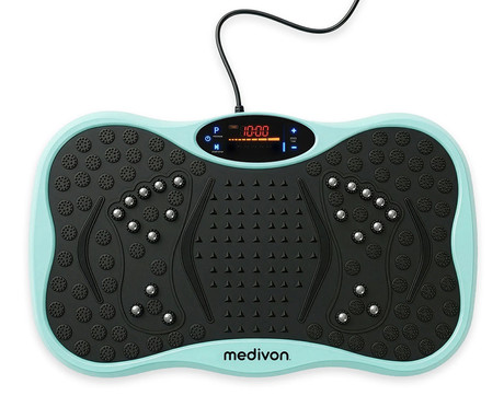MEDIVON OXYA fitnes vibracijska plošča / naprava, profesionalna, 200W, 5 načinov, 120 stopenj intenzivnosti, vadbene vrvi, nezdrsna površina, LED zaslon, vadba / masaža / raztezanje, daljinec, timer