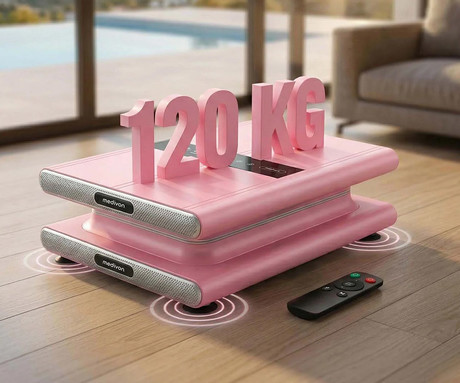 MEDIVON OXYA PRO fitnes vibracijska plošča / naprava, profesionalna, 90W, 3 načini, 20 stopenj intenzivnosti, protizdrsna površina, LED zaslon, vadba / masaža / raztezanje, daljinec, timer, roza