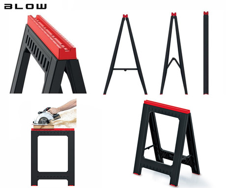 BLOW TITAN STAND zložljiva delovna koza / stojalo, 2 kos, univerzalna, za delavnico / garažo / gradbišče, 175kg nosilnost, izjemna stabilnost, protizdrsne nogice, 77x58x41.5cm, črno-rdeča
