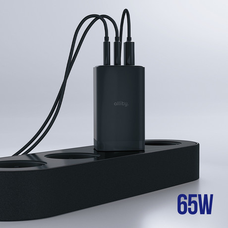 ALLITY ATC-01 GaN polnilec, 65W, 2x USB Type-C, 1x USB Type-A, črn