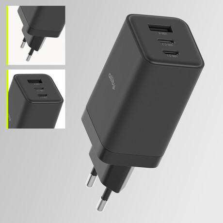 ALLITY ATC-01 GaN polnilec, 65W, 2x USB Type-C, 1x USB Type-A, črn