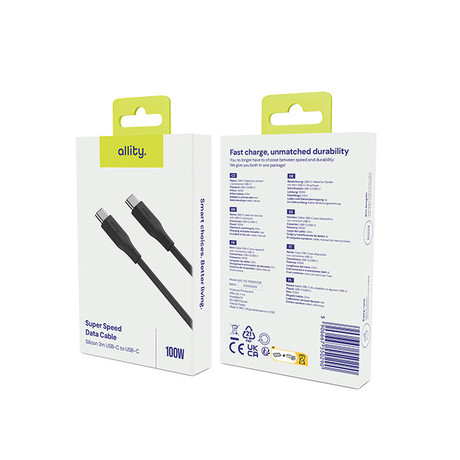 ALLITY AUC-02 kabel, USB-C na USB-C, 100W, 2m, črn