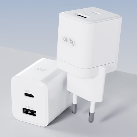 ALLITY ATC-01 GaN polnilec, 20W, 1x USB Type-C, 1x USB Type-A, bel