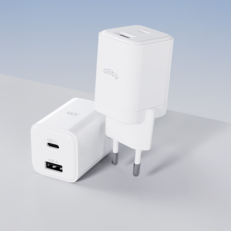 ALLITY ATC-01 GaN polnilec, 30W, 1x USB Type-C, 1x USB Type-A, bel