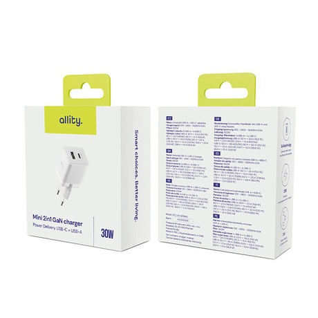 ALLITY ATC-01 GaN polnilec, 30W, 1x USB Type-C, 1x USB Type-A, bel