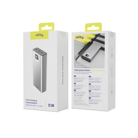 ALLITY APB-100 powerbank polnilna baterija, 20000mAh, siva