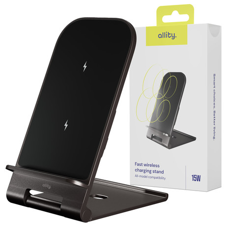 ALLITY AWC-100-15W brezžični polnilec / stojalo, univerzalni, 15W brezžično polnjenje, Qi tehnologija, nastavljiv naklon, USB Type-C, priložen kabel, siv (Graphite)