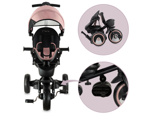 MoMi IVI 3v1 otroški voziček / kolo / tricikel, večnamenski, nastavljiv, zložljiv, črno-roza