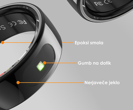 FOREVER Astral SR-100 pametni prstan, velikost 7, BT 5.2, Android + iOS, baterija, aplikacija, spremljanje zdravja / spanca, športni načini, 5ATM, + polnilna postaja, črn (Carbon Black)