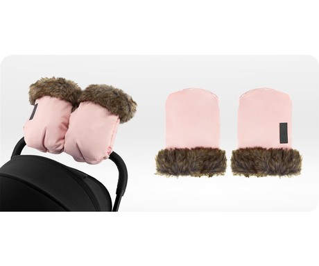 MoMi HANDMUFFS rokavice za voziček, univerzalne, vodoodporne, snemljivo krzno, roza