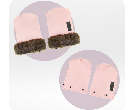 MoMi HANDMUFFS rokavice za voziček, univerzalne, vodoodporne, snemljivo krzno, roza
