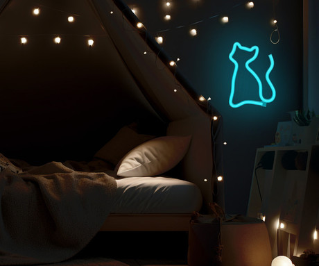 FOREVER Cat NEON LED luč, dekorativna, LED tehnologija, napajanje na USB ali 3x AA baterije, stikalo za vklop / izklop, 200cm kabel, modra