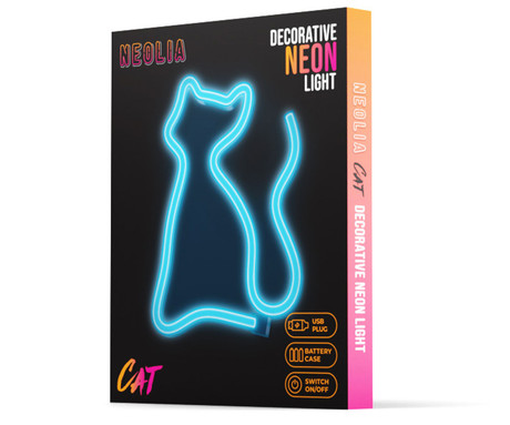 FOREVER Cat NEON LED luč, dekorativna, LED tehnologija, napajanje na USB ali 3x AA baterije, stikalo za vklop / izklop, 200cm kabel, modra