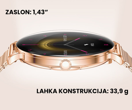 FOREVER Lucca SB-370 pametna ura, 1.43" AMOLED, + pikčasti pašček, roza zlata (Rose Gold)