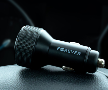 FOREVER CC-07-66ACC avto polnilec, 66W, 12-24V, 1x USB Type-A, 2x USB Type-C, univerzalna kompatibilnost, Power Delivery, Quick Charge, Apple Fast Charge, črn