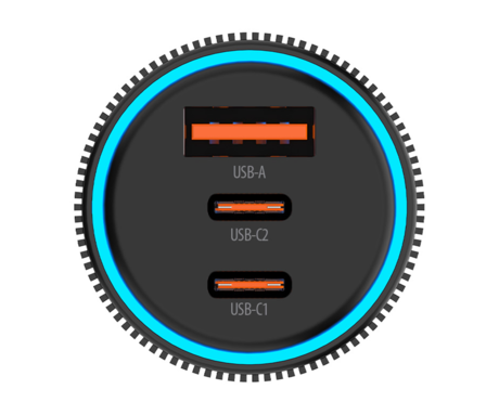 FOREVER CC-07-66ACC avto polnilec, 66W, 12-24V, 1x USB Type-A, 2x USB Type-C, univerzalna kompatibilnost, Power Delivery, Quick Charge, Apple Fast Charge, črn