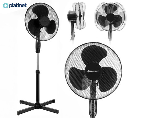 PLATINET PSF1616 ventilator, 16" (41cm), 40W moč, 3 lopatice, samostoječ, MESH zaščitna mreža, robustna konstrukcija, nizka poraba energije, tiho delovanje, kovina, 120x60x60cm, črn