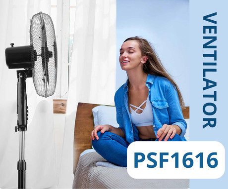 PLATINET PSF1616 ventilator, 16" (41cm), 40W moč, 3 lopatice, samostoječ, MESH zaščitna mreža, robustna konstrukcija, nizka poraba energije, tiho delovanje, kovina, 120x60x60cm, črn
